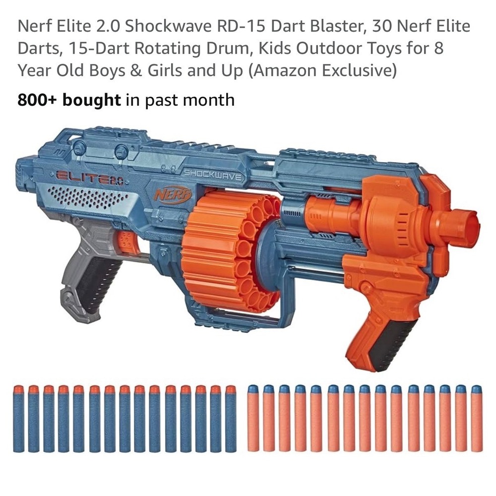 Nerf Elite‎ 2.0 Shockwave RD-15 Dart Blaster 15-Dart Rotating Drum 30 Darts Blue